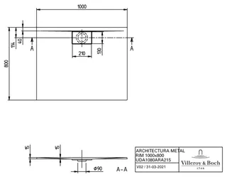 Villeroy & Boch Duschwanne Architectura 1000x800x15mm Rechteck mit Rutschhemmung Weiß Alpin – Bild 2