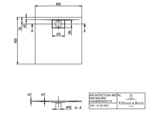 Villeroy & Boch Duschwanne Architectura 800x800x15mm Quadrat mit Rutschhemmung Weiß Alpin – Bild 2