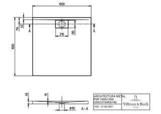 Villeroy & Boch Duschwanne Architectura 1000x1000x48 mm Quadrat mit Rutschhemmung Weiß Alpin – Bild 4