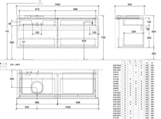 Villeroy & Boch WTUS Legato B588 1400x550x500mm 4 Ausz. Waschtisch links Black Matt Lacquer – Bild 3