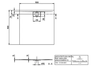 Villeroy & Boch Duschwanne Architectura 1000x1000x15mm Quadrat Stone White – Bild 3
