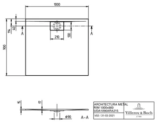 Villeroy & Boch Duschwanne Architectura 1000x900x15mm Rechteck Anthracite – Bild 3