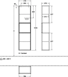 Villeroy & Boch Hochschrank Finion F47 418x1516x270mm mit Beleuchtung FK/RE/AP: GK/GF/- – Bild 3