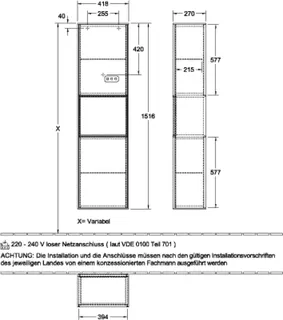 Villeroy & Boch Hochschrank Finion G47 418x1516x270mm mit Beleuchtung FK/RE/AP: PD/HF/- – Bild 4