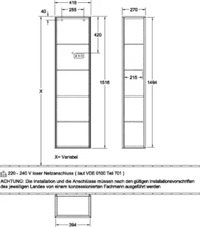 Villeroy & Boch Hochschrank Finion G48 418x1516x270mm mit Beleuchtung FK/RE/AP: PD/-/- – Bild 4