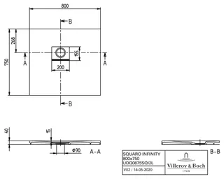 Villeroy & Boch Duschwanne Squaro Infinity 800x750x40mm re-eckig EB:li flb Einbau AR StoneWhite – Bild 3