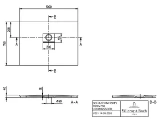 Villeroy & Boch Duschwanne Squaro Infinity 1000x750x40mm re-eckig flb Einbau AR StoneWhite – Bild 2