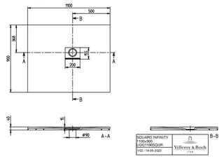 Villeroy & Boch Duschwanne Squaro Infinity 1100x900x40mm re-eckig EB:re flb Einbau AR Anthracite – Bild 3