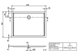 Villeroy & Boch Duschwanne Futurion Flat 1200x900x25mm Rechteck Weiß Alpin – Bild 4
