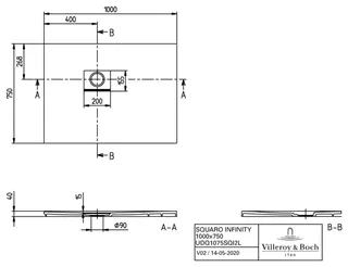 Villeroy & Boch Duschwanne Squaro Infinity 1000x750x40mm re-eckig EB:li flb Einbau AR StoneWhite – Bild 2