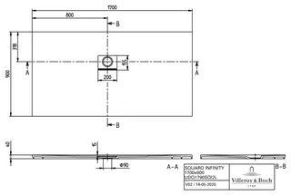 Villeroy & Boch Duschwanne Squaro Infinity 1700x900x40mm re-eckig EB:li flb Einbau AR StoneWhite – Bild 2