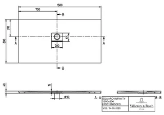 Villeroy & Boch Duschwanne Squaro Infinity 1500x800x40mm re-eckig EB:li flb Einbau AR Anthracite – Bild 3