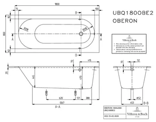Villeroy & Boch Badewanne Oberon 1800x800x495mm re-eckig m. Sys HE TP1 MT Weiß Alpin – Bild 3