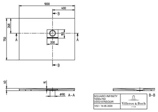 Villeroy & Boch Duschwanne Squaro Infinity 1000x750x40mm re-eckig EB:re flb Einbau AR StoneWhite – Bild 2