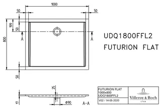 Villeroy & Boch Duschwanne Futurion Flat 1000x800x25mm Rechteck Weiß Alpin – Bild 4