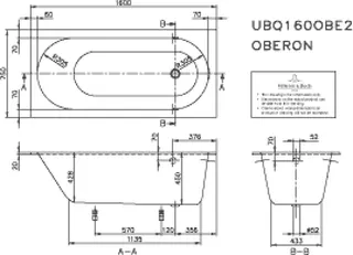 Villeroy & Boch Badewanne Oberon 1600x750x450mm re-eckig m. System AE TP1 Weiß Alpin – Bild 3