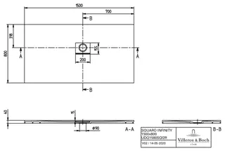 Villeroy & Boch Duschwanne Squaro Infinity 1500x800x40mm re-eckig EB:re flb Einbau AR StoneWhite – Bild 3
