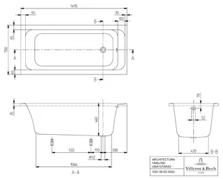 Villeroy & Boch Badewanne Architectura 1500x700x485mm Solo Rechteck Weiß Alpin – Bild 5