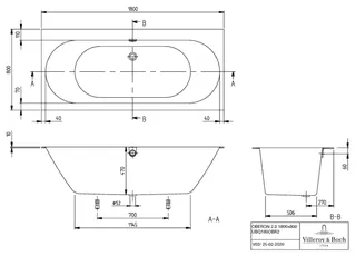 Villeroy & Boch Badewanne Oberon 2.0 E18 1800x800x625mm re-eckig m. Sys HE TP1 Zul. Weiß Alpin – Bild 3