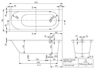 Villeroy & Boch Badewanne Oberon 1700x700x475mm re-eckig m. System CE TP2 Weiß Alpin – Bild 3