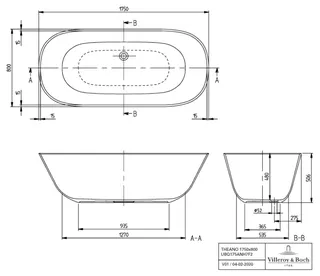 Villeroy & Boch Badewanne Theano 1750x800x506mm Duo Freistehend Weiß Alpin – Bild 5