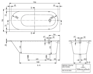 Villeroy & Boch Badewanne Oberon 1700x750x475mm re-eckig m. Sys HE TP1 MT Weiß Alpin – Bild 3