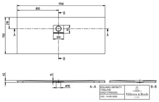Villeroy & Boch Duschwanne Squaro Infinity 1700x700x40mm re-eckig EB:li flb Einbau AR StoneWhite – Bild 3