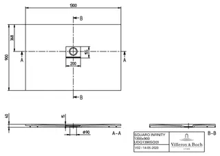 Villeroy & Boch Duschwanne Squaro Infinity 1300x900x40mm re-eckig flb Einbau AR StoneWhite – Bild 2