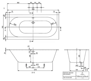 Villeroy & Boch Badewanne Oberon 1900x900x505mm re-eckig m. Sys AP TP2 MT Weiß Alpin – Bild 3