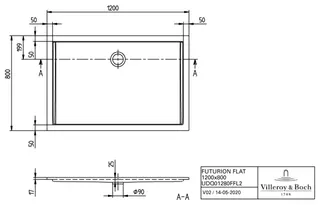 Villeroy & Boch Duschwanne Futurion Flat 1200x800x25mm Rechteck Weiß Alpin – Bild 4