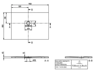Villeroy & Boch Duschwanne Squaro Infinity 1100x800x40mm re-eckig EB:li flb Einbau AR StoneWhite – Bild 2