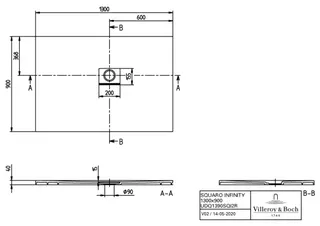 Villeroy & Boch Duschwanne Squaro Infinity 1300x900x40mm re-eckig EB:re flb Einbau AR StoneWhite – Bild 2