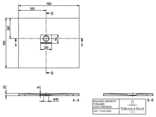 Villeroy & Boch Duschwanne Squaro Infinity 1100x900x40mm re-eckig EB:li flb Einbau AR Anthracite – Bild 3