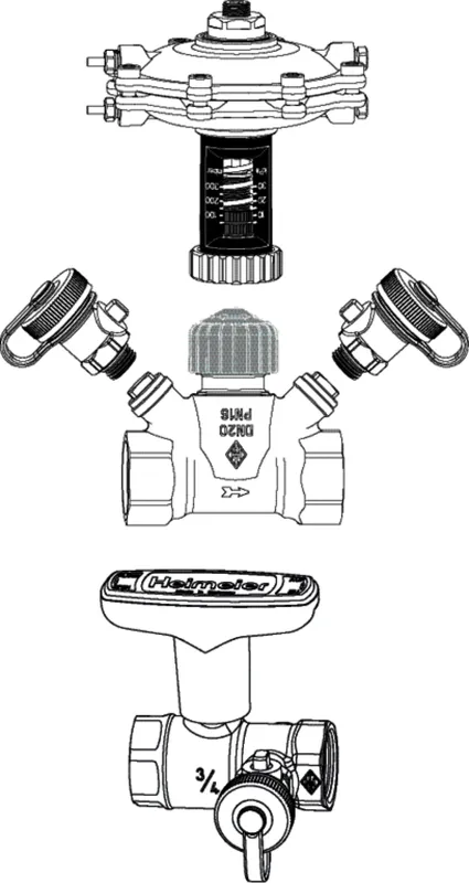 TA Differenzdruckregler TA-Multi Set 3 DN 15, mit Globo H, Entleerung, Rotguss