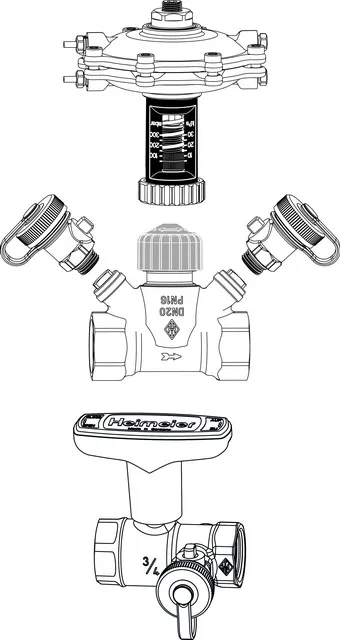 TA Differenzdruckregler TA-Multi Set 3 DN 32, mit Globo H, Entleerung, Rotguss