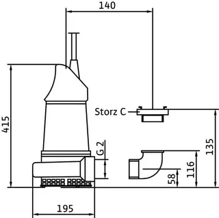 Wilo Schmutzwasser-Tauchmotorpumpe EMU KS 15E,Storz C,1x230V,1.3kW – Bild 3