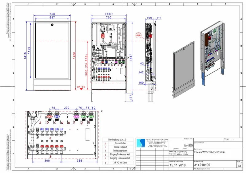 strawa Frischwasser-Wohnungsstation Friwara W22-FBR-63-UP 6 Hkr.