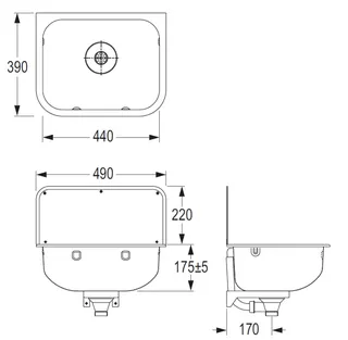 CONTI+ SteelTec Visby 390 Waschtisch m. Überlauf Edelstahl matt 490x390x175mm – Bild 4