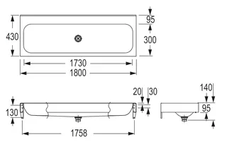 CONTI+ SteelTec Fjord 1800 Waschrinne o. Überlauf Edelst. matt 1800x430x140mm – Bild 4