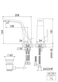 Steinberg Waschtisch-EHM mit Ablaufgarnitur 260 1000 1, chrom – Bild 2