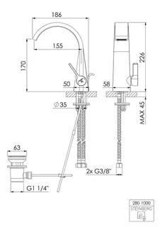 Steinberg Waschtisch-EHM mit Ablaufgarnitur 280 1000, chrom – Bild 2