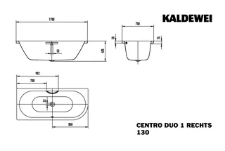 Kaldewei Badewanne CENTRO DUO 1 RECHTS Mod.130,1700x 750mm,pergamon – Bild 3