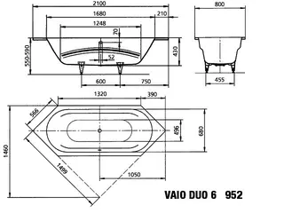 Kaldewei Badewanne VAIO DUO 6 Mod.952,2100x800mm, pergamon – Bild 3
