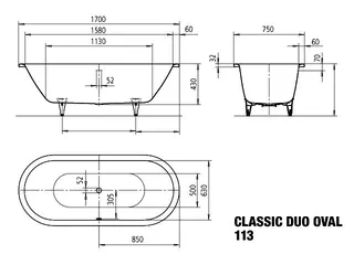 Kaldewei Badewanne CLASSIC DUO OVAL Mod.113,1700x750 mm,pergamon – Bild 2