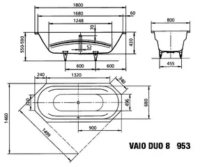 Kaldewei Badewanne VAIO DUO 8 Mod.953,1800x800mm, pergamon – Bild 3