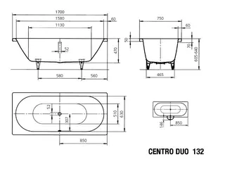 Kaldewei Badewanne CENTRO DUO Mod.132,1700x750mm, pergamon – Bild 2