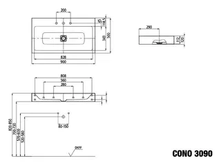 Kaldewei WB CONO WANDWASCHTISCH Mod.3090,900x 500mm,pergamon,PEFF,AD,m. 1HL,oÜL – Bild 3