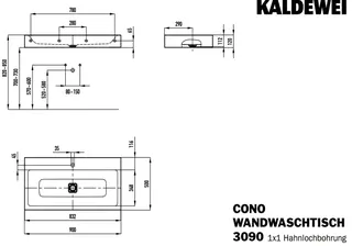 Kaldewei WB CONO WANDWASCHTISCH Mod.3090,900x 500mm,pergamon,PEFF,AD,m. 1HL,oÜL – Bild 4