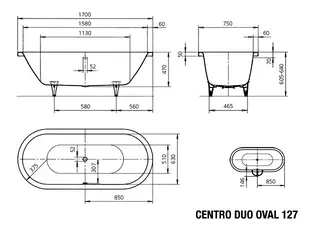 Kaldewei Badewanne CENTRO DUO OVAL Mod.127,1700x750mm ,alpinweiß matt – Bild 3