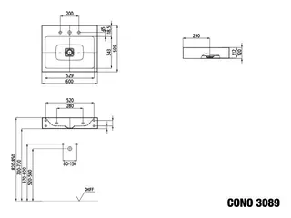 Kaldewei WB CONO WANDWASCHTISCH Mod.3089,600x 500mm,pergamon,PEFF,AD,m. 1HL,oÜL – Bild 2